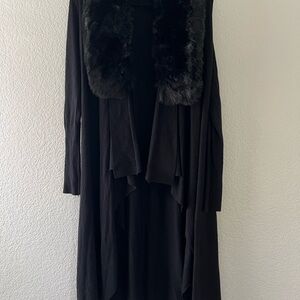 Sioni Black Coat with Faux Fur Trim